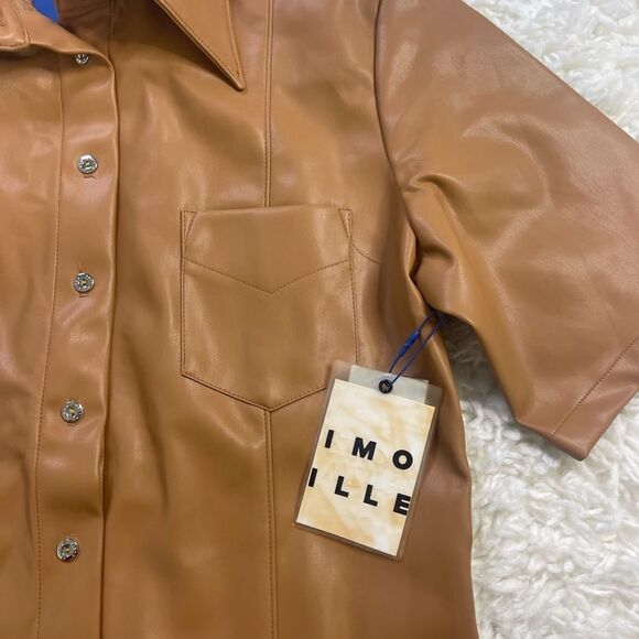 Simon Miller Bandera Shirt Vegan Leather Short Sleeve Button Up Shirt - Picture 5 of 7